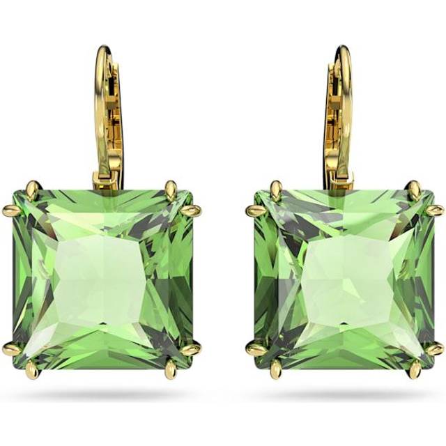 Millenia drop earrings, Square cut, Green, Gold-tone plated