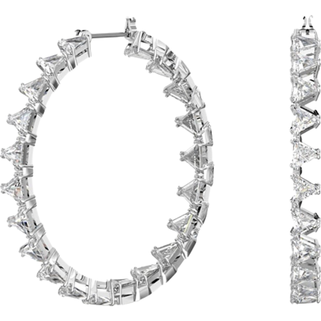 Swarovski Matrix Hoop Earrings with White Triangle Zirconia in Rhodium