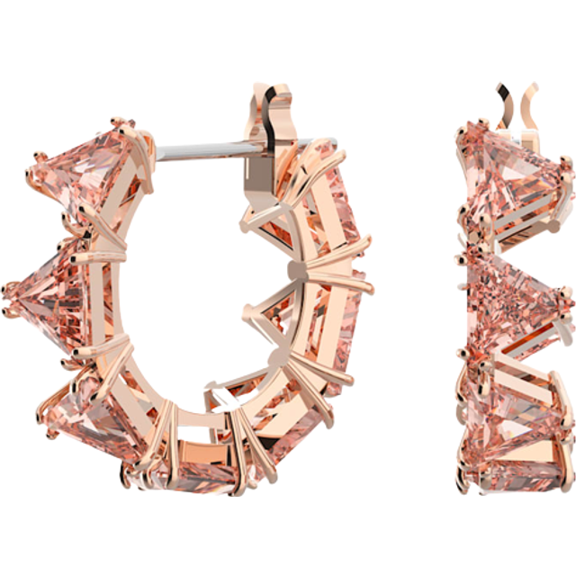 Matrix hoop earrings, Triangle cut, Small, Pink, Rose gold-tone plated