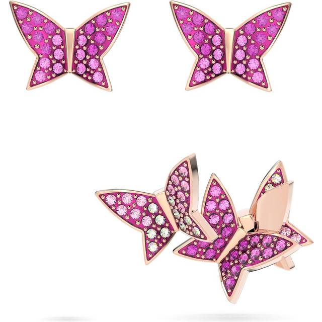 Idyllia Lilia stud earrings, Set (3), Butterfly, Pink, Rose gold-tone plated