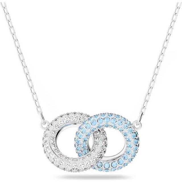 Dextera necklace, Pavé, Intertwined circles, Blue, Rhodium plated