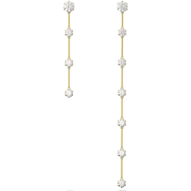 Constella drop earrings, Asymmetrical design, Round cut, White, Shiny gold-tone plated - OS