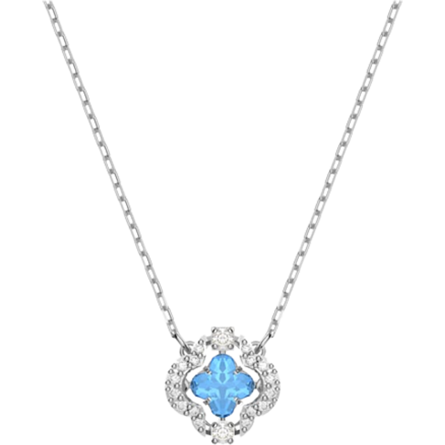 Una necklace, Clover, Blue, Rhodium plated