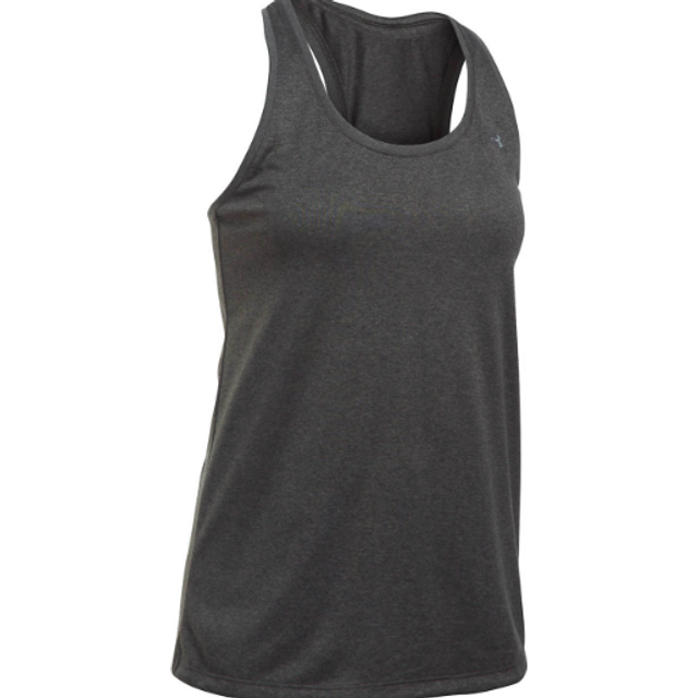 Under Armour Tech Tank för kvinnor – solid, tank top för sport, lös passform gymväst Carbon Heather/Metallic Silver (090) XS