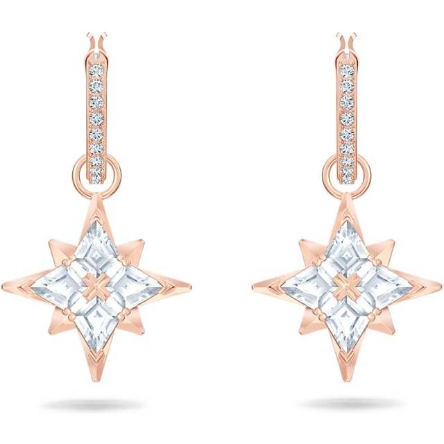 Symbolica drop earrings, Star, White, Rose gold-tone plated
