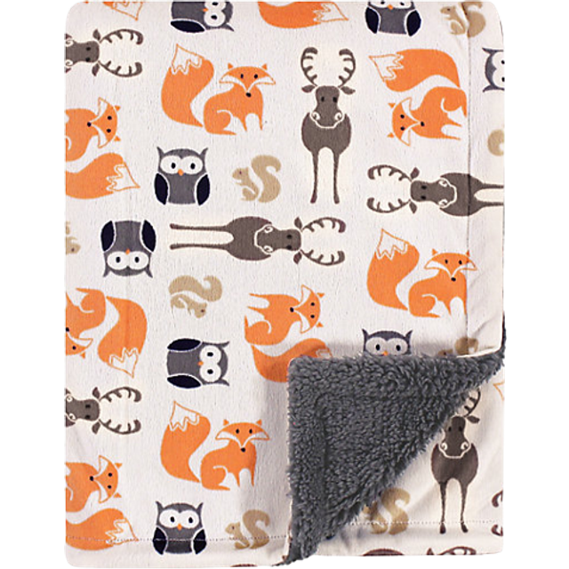 Hudson Baby Unisex Baby Plush Mink and Sherpa Blanket  Boy Forest  One Size