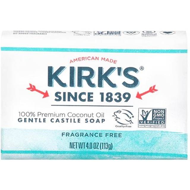 Kirk's  100% Premium Coconut Oil Gentle Castile Bar Soap  Fragrance Free  3 Bars  4 oz (113 g) Each