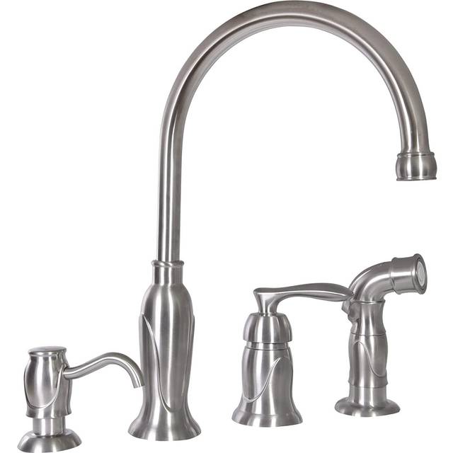 "Design House 525808 Madison Faucet with Side Sprayer & Soap Dispenser in Satin Nickel  12"""""