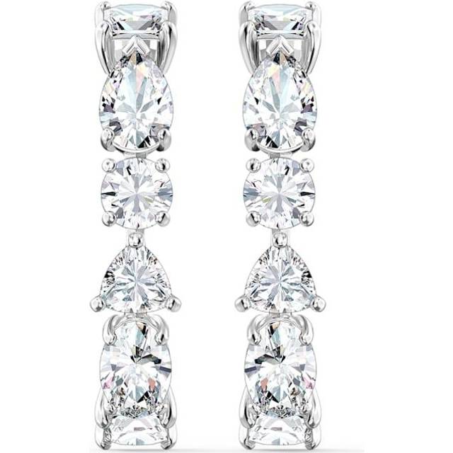 Swarovski 5563322 Ladies Tennis Deluxe Mixed Pierced Earrings, White - Rhodium Plated