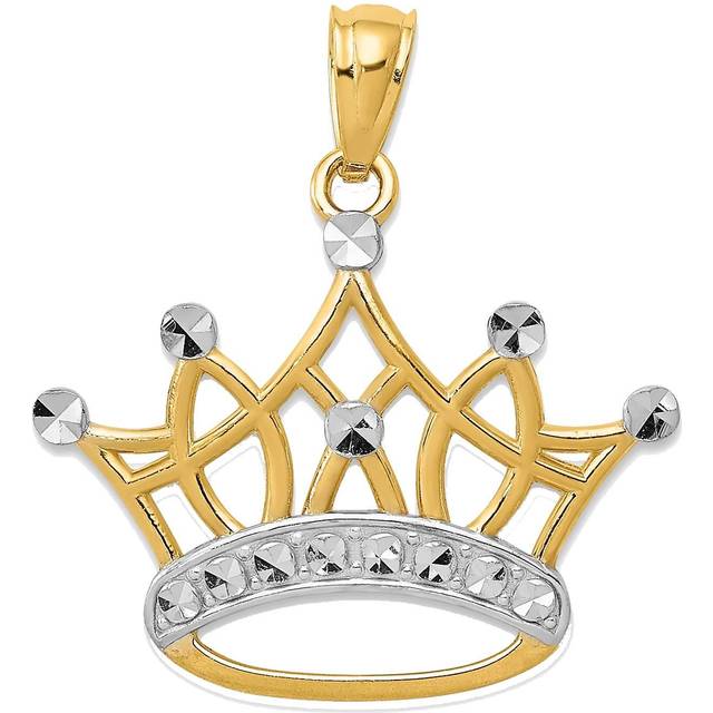 Finest Gold 20 mm 14K Yellow Gold & Rhodium Crown Pendant