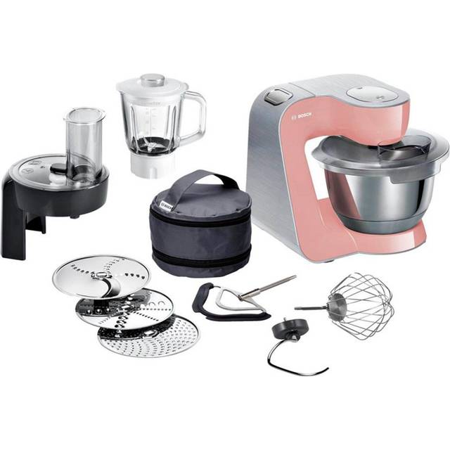 Bosch MUM5 1000W - Köksmaskin med 7 hastigheter och pulsfunktion, 3D PlaneteryMixing och automatiskt parkeringsläge, konditorset ingår, rosa