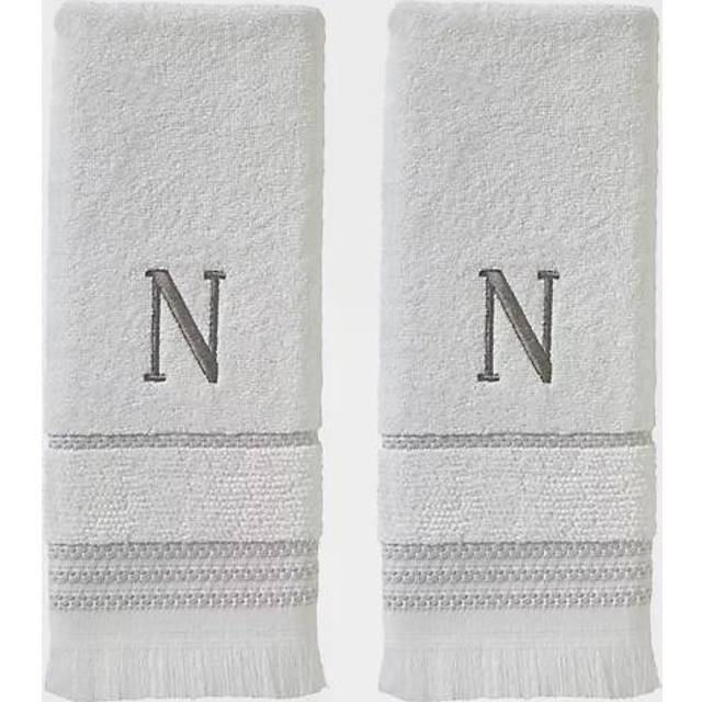 SKL Home Casual Monogram Hand Towel Set  N  16x26  White 2 Count