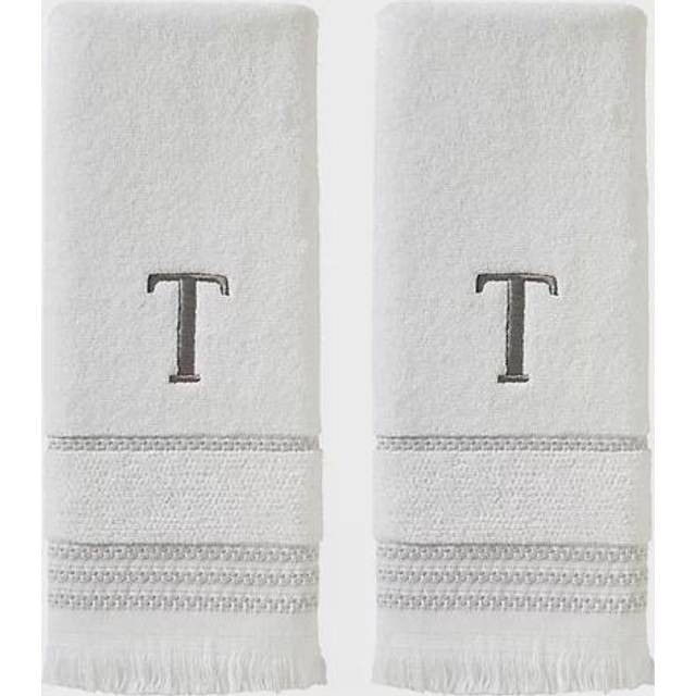 SKL Home Casual Monogram Hand Towel Set  T  16x26  White 2 Count