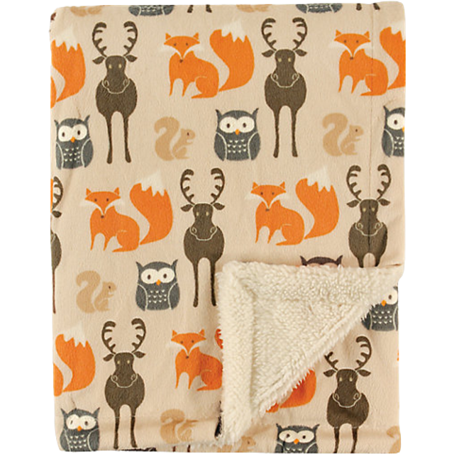 Hudson Baby Unisex Baby Plush Mink and Sherpa Blanket  Forest  One Size