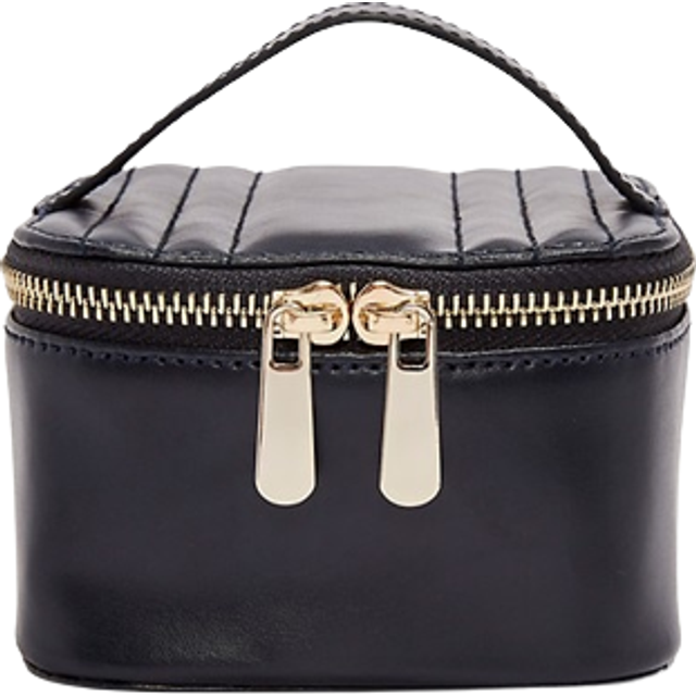WOLF Maria Navy Leather Small Zip Jewellery Cube Case