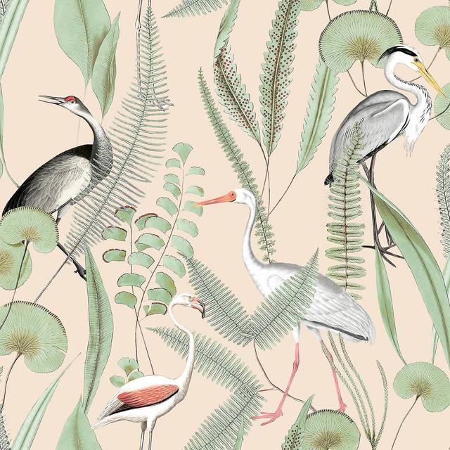 DUTCH WALLCOVERINGS Tapet Flamingo gräddvit och mintgrön