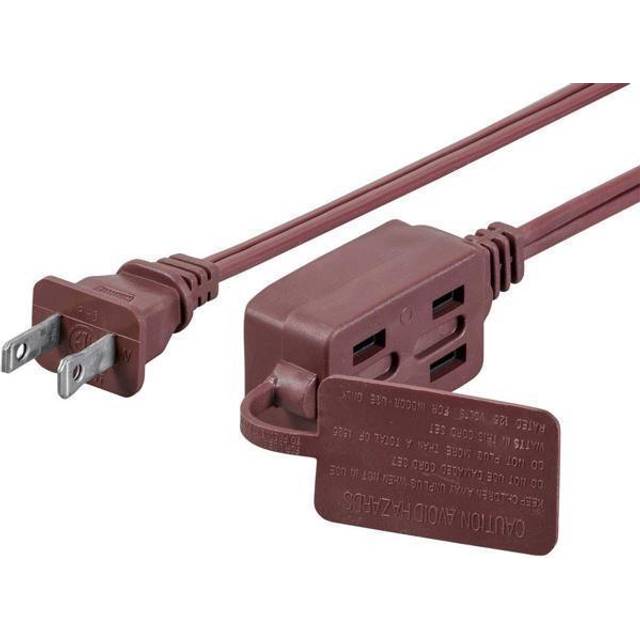 Monoprice 6ft 16AWG 3-Outlet Polarized NEMA 1-15 Indoor Extension Cord, 13A/1625W, Brown