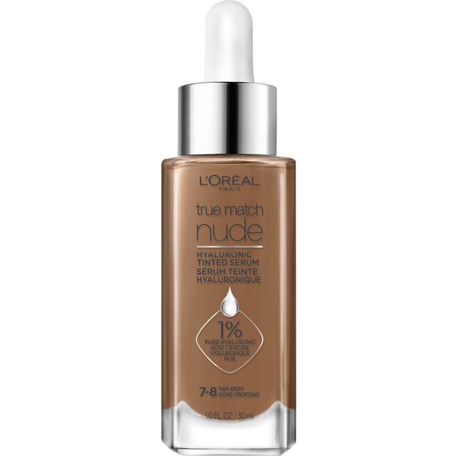 L'Oreal Paris True Match Nude Hyaluronic Tinted Serum Foundation med 1 % Hyaluronsyra, Tan-Deep 7-8, 1 fl. Oz.