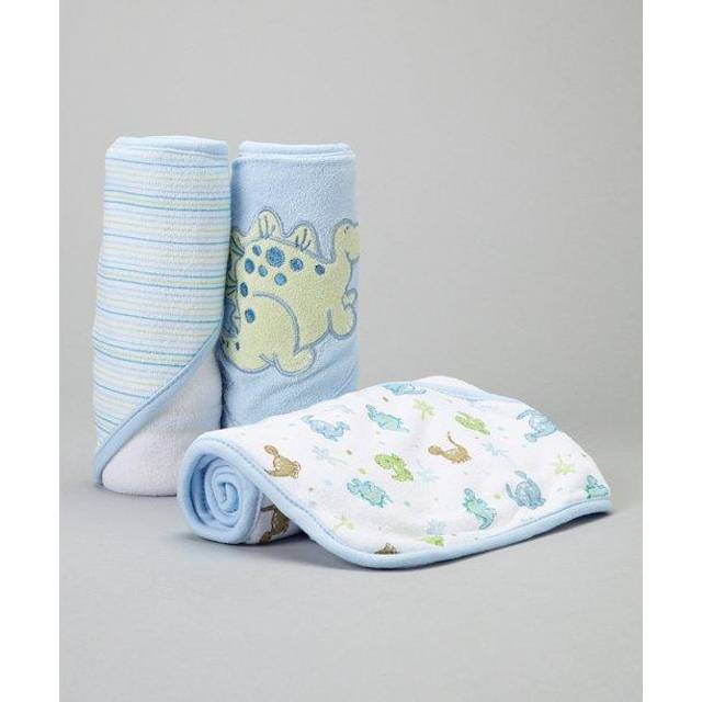 Spasilk Baby 3 Pack Soft Terry Hooded Towel Set for Newborn Boys and Girls Blue Dino  26x30 Inch  301-008