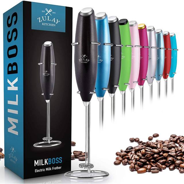 Zulay Original Milk Frother Handheld Foam Maker for Lattes Whisk Drink Mixer for Coffee Mini Foamer for Cappuccino Frappe Matcha Hot Chocolate by Milk