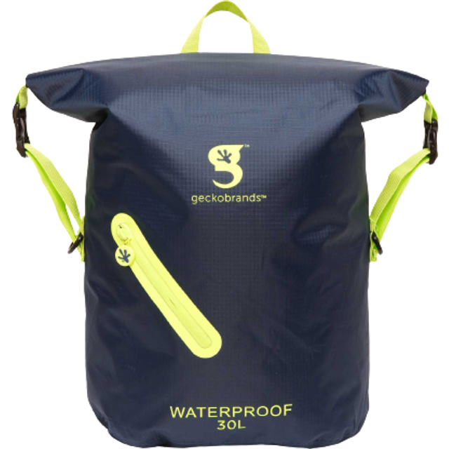 geckobrands Lightweight 30L Waterproof Backpack  Navy/Green - Watertight Backpack for Hiking and Light Water Activities