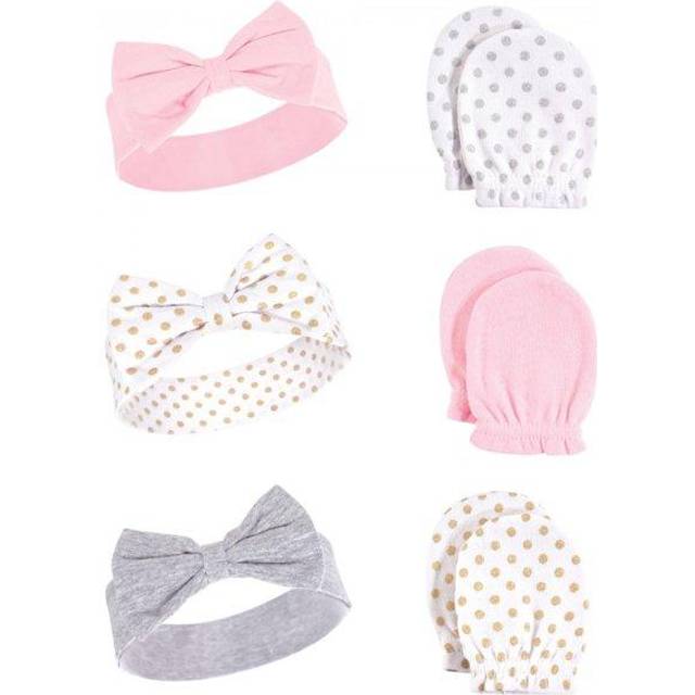 Hudson Baby Unisex Baby Cotton Headband and Scratch Mitten Set  dots  0-6 Months