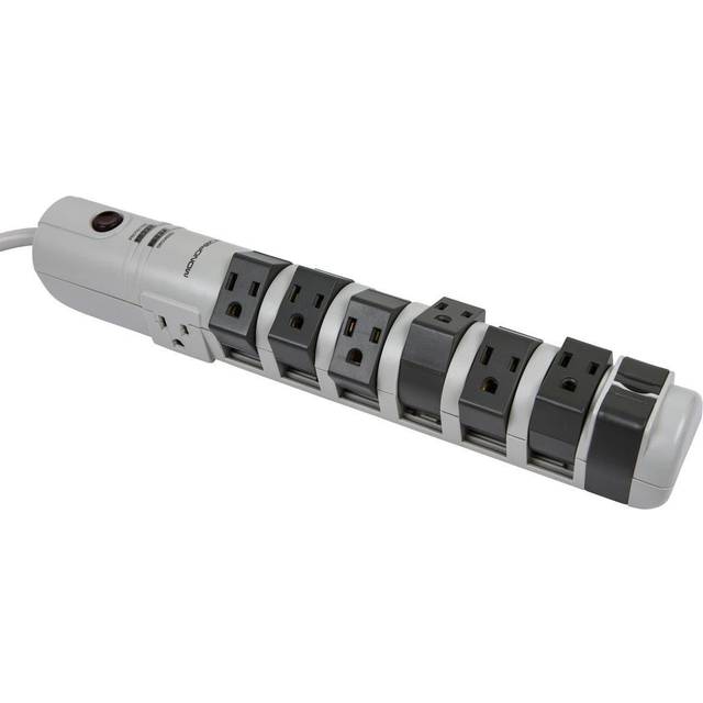 Monoprice 8-Outlet Rotating Surge Protector Power Strip - 2160 Joules, Clamping Voltage 330V L&#8209;N, 400V L&#8209;G, 400V N&#8209;G - Gray