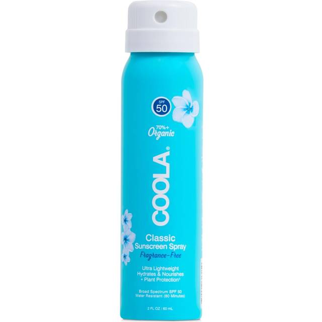 COOLA Organic Sunscreen SPF 50 Sunblock Spray  Dermatologist Tested Skin Care for Daily Protection  Vegan and Gluten Free  Fragrance Free  2 Fl Oz