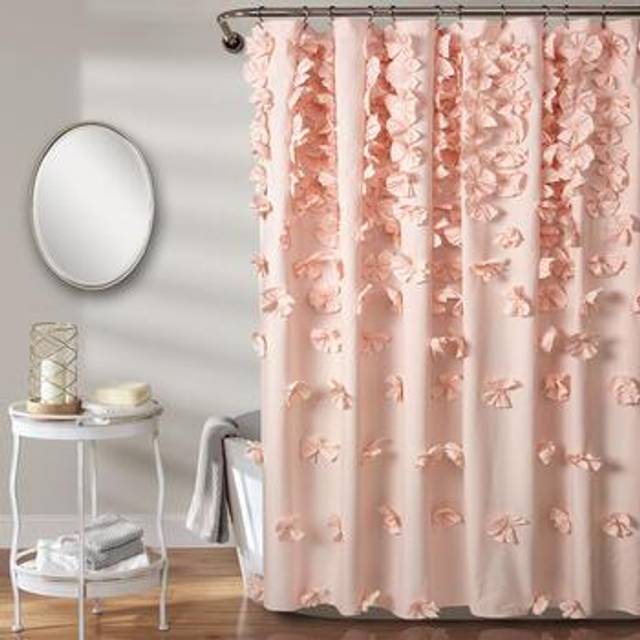 "Lush Decor Riley Shower Curtain, 72"" W x 72"" L, Light Gray - Luxury Shower Curtain With Bows - Pretty Texture - Beautiful & Elegant Girly Bathroom"