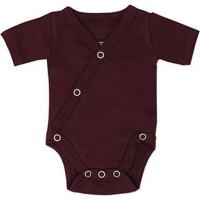 Organic Short-Sleeve Kimono Bodysuit in Plum