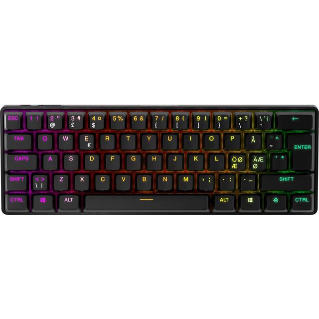 SteelSeries Apex Pro Mini Wireless hypermagnetiska tangentbord– Världens snabbaste tangentbord – Kompakt 60 % formfaktor – RGB – PBT-keycaps – Bluetooth – 2.4GHz – USB-C – Nordisk QWERTY Layout