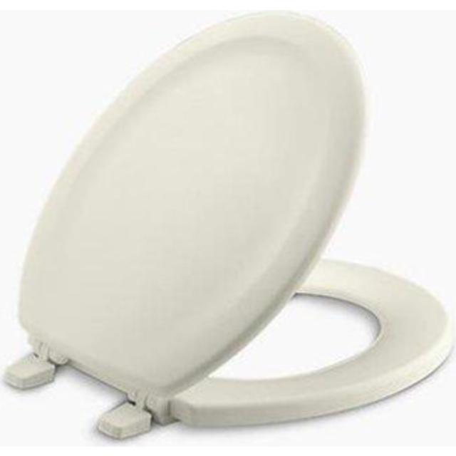 KOHLER 4648-47 Stonewood Round Toilet Seat  Wood Seat for Standard Round Toilets  Lid with Color-Matched Plastic Hinges  Almond