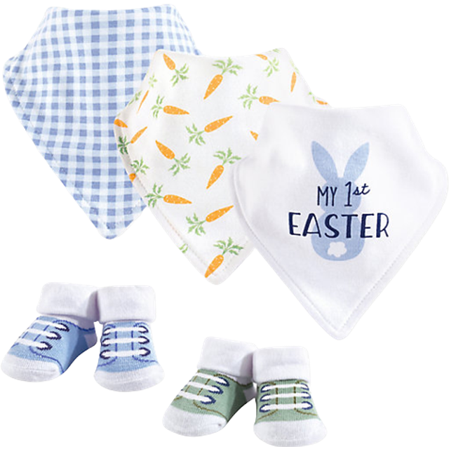 Hudson Baby Unisex Baby Cotton Bib and Sock Set  Boy First Easter  One Size