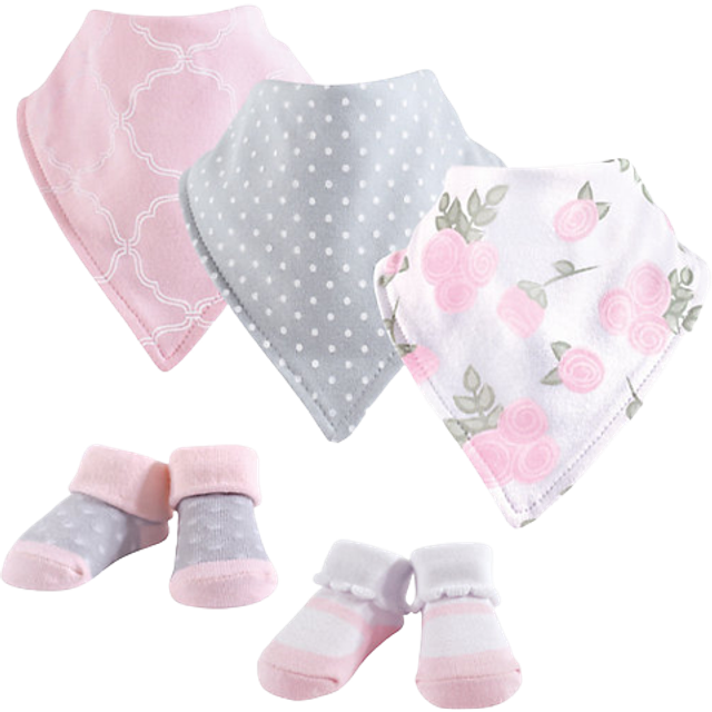 Hudson Baby Unisex Baby Cotton Bib and Sock Set  Pink Rose  One Size
