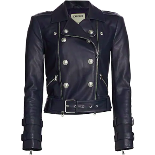 L'AGENCE Billie Belted Leather Jacket In Midnight - S