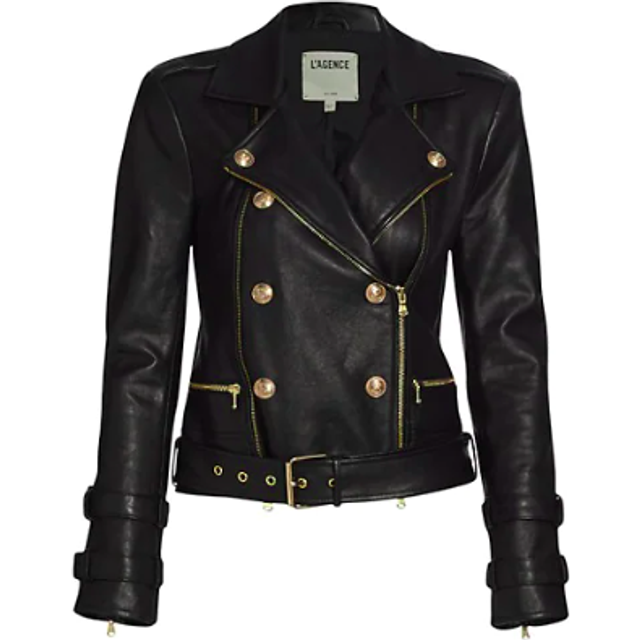L'AGENCE Billie Belted Leather Jacket In Black