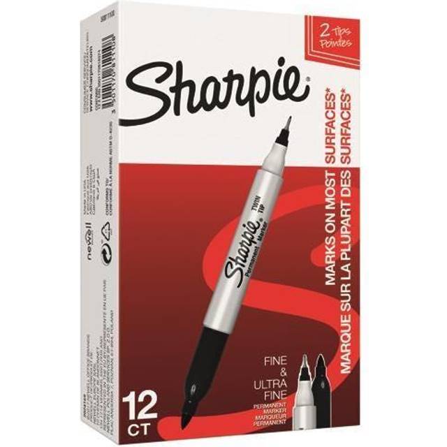 Sharpie Twin Tip Permanent Marker Fine Bullet 0.5 - 0.9 mm Black Non Refillable Pack of 12
