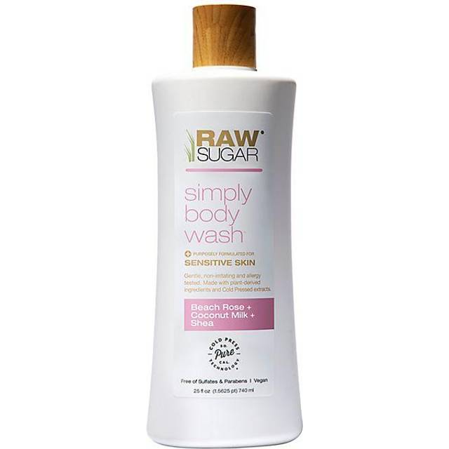 RAW SUGAR Simply Body Wash  Beach Rose + Coconut Milk + Shea 25 Fl Oz  Pack of 1 Sensitive Skin Bath Soap  Formulated without Sulfates & Parabens