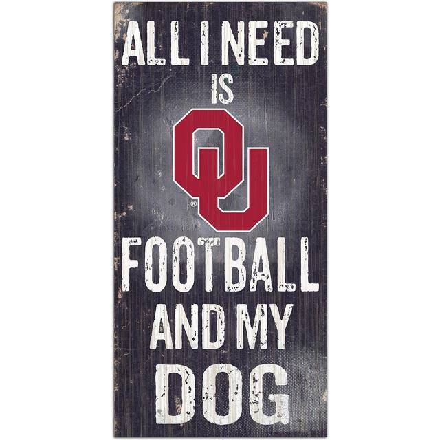 Oklahoma Sooners Wood Sign - Football and Dog 6x12