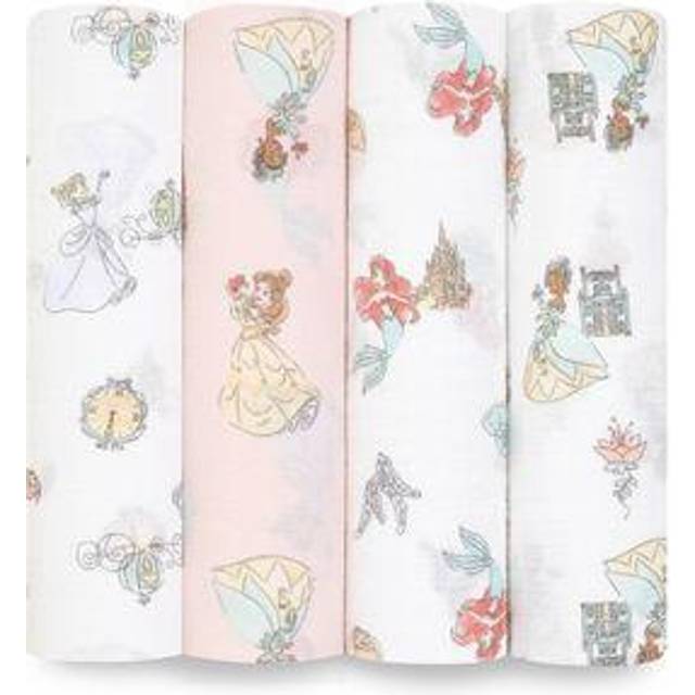 aden + anais Essentials Muslin Swaddle Blankets  Newborn Receiving Blanket for Swaddling  100% Cotton Baby Swaddle Wrap  4 Pack  Disney Princess