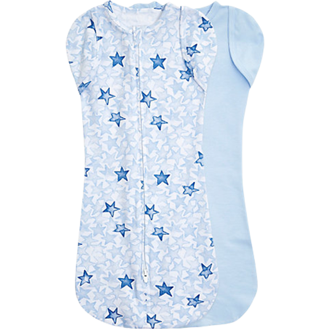 aden + anais essentials Easy Swaddle™ snug, skötfilt i 100% bomull, anpassar sig till barnets sömnstil, ryggsäck för nyfödda, 0,5 TOG, 2-pack, 0–3 månader, Twinkling Stars Blue