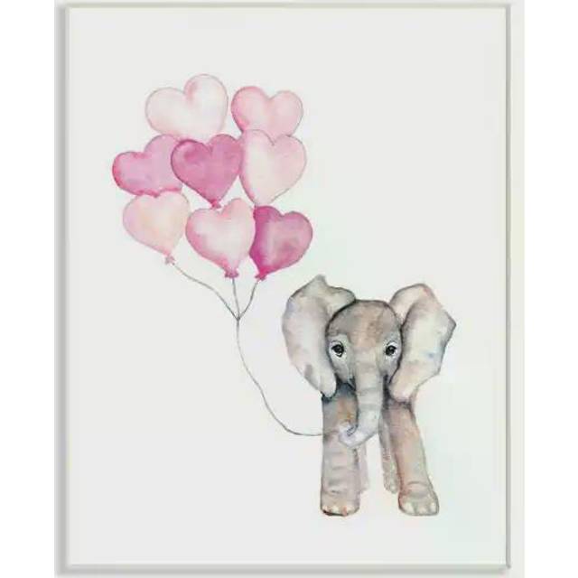 The Stupell Home D?cor Collection Baby Elephant with Pink Heart Balloons Wall Plaque Art 10 x 15