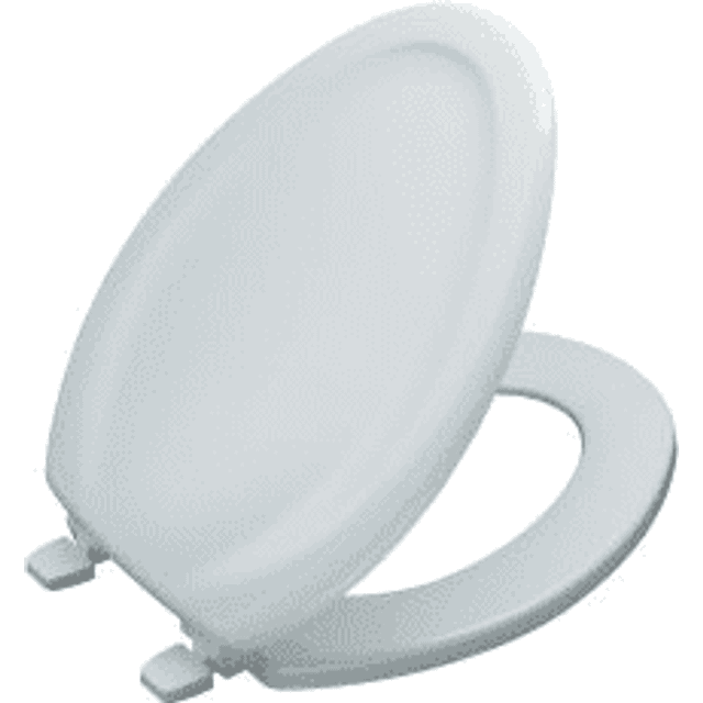 KOHLER K-4647-0 Stonewood Elongated Toilet Seat  Wooden Toilet Seat  White  Fits most elongated toilets  Includes color-matched plastic hinges