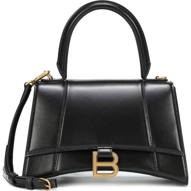 Balenciaga Womens Hourglass Top Handle S Bag in Black Shiny Leather Calf Leather - One Size