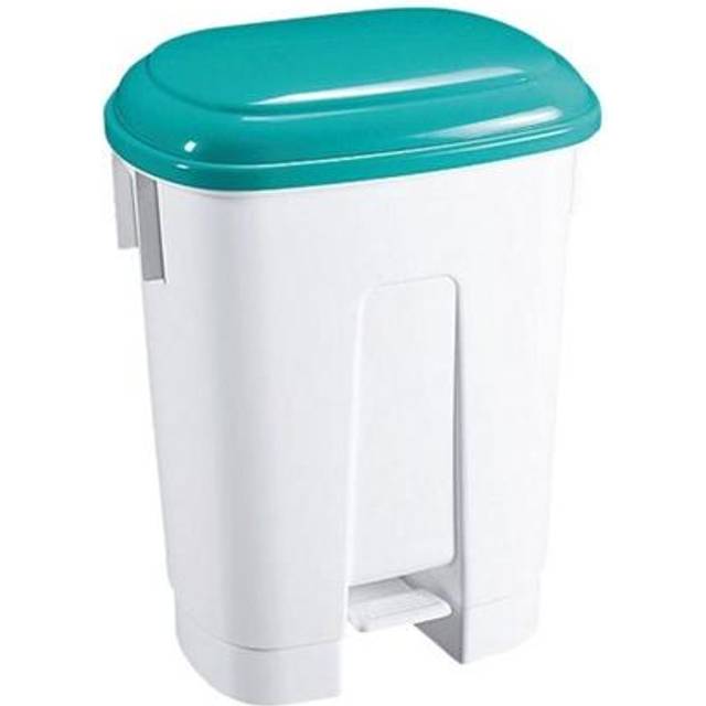 30L White Plastic Pedal Bin - Green Lid