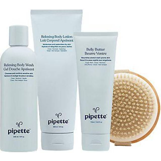 Pipette To Mama Gift Set  4Piece Moisturizing Kit with Dry Brush for Dry Skin Coconut  Orange Scented