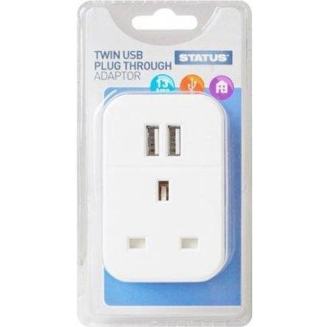 Status 1 Gang 2.1A Twin USB Port Plug Through Adaptor - White