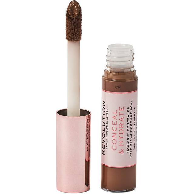 Makeup Revolution Conceal and Hydrate Concealer  Full Coverage & Matte Finish  C14 for Dark Skin Tones  Vegan & Cruelty-Free  0.7 Fl Oz