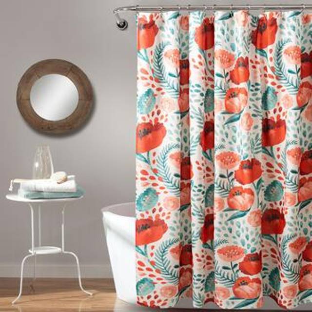 "Lush Decor, Navy Poppy Garden Shower Curtain, 72"" x 72"""