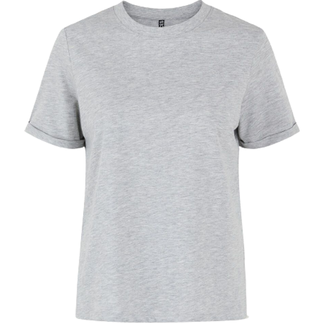 Pieces Light Grey Melange Fold Up Solid Ria Tee - L